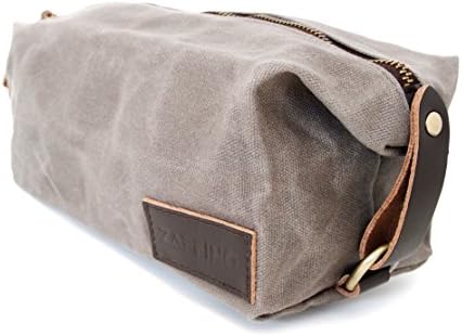Zaffino Waxed Canvas Genuine Leather Trim Dopp Kit - Unisex Toiletry Bag &amp; Travel Kit
