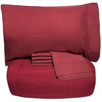 Sweet Home Collection 7 Piece Bed-In-A-Bag Solid Color Comforter & Sheet Set, Full, Burgundy