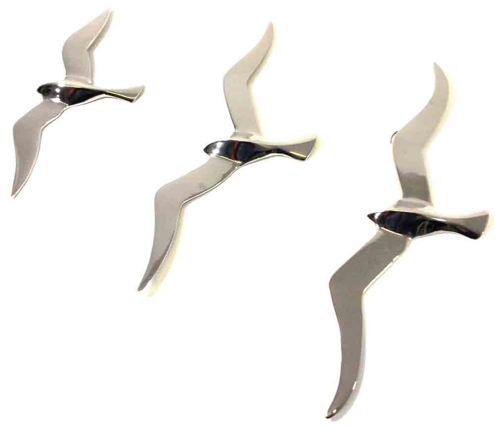 Contemporary Metal Wall Art – Set Of 3 Large Flying Seagull Birds/Seagulls