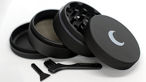 Brando Moon Spice Herb Grinder with Pollen Catcher | 4 Piece 2.5 inch with Pollen Scraper, Storage & Cleaning Brush | Smell Proof, Light & Compact | Portable Kitchen & Travel Accessories | Black