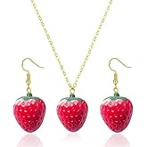 Kentione 2025 3D Red Strawberry Earrings Necklace Set Cute Strawberry Jewelry Acrylic pendant earrings Simulation design Cute Strawberry Fashion Accessory Gifts Summer Birthday jewelry gifts