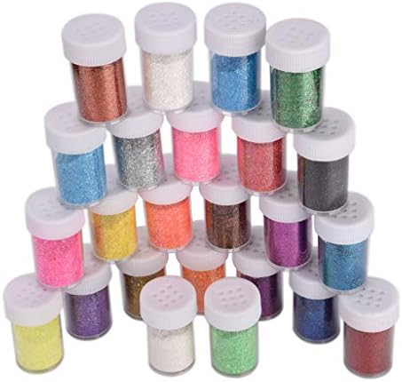 LUORATA 24Boxes DIY Nail Art Glitter Esyshadow Decorations Pailette Foil Sticker Flakes Nail Kit Sequins Manicure Chips Supplies Raspberry Dark Red Scarlet Copper Orange White Gold (Colorful)