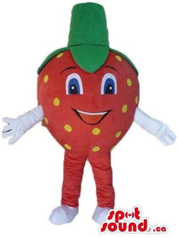 Red Strawberry with leafs hat Fruit SpotSound Mascot US costume fancy dress
