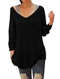 uxcell® Ladies Scoop Neck Stretchy Long Sleeve Pullover Loose Knit Tunic Top