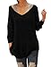 uxcell® Ladies Scoop Neck Stretchy Long Sleeve Pullover Loose Knit Tunic Top