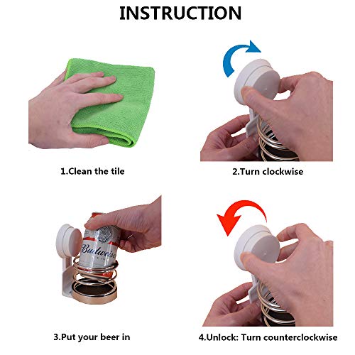 HistenOne Beer & Wine Shower Holder, Bath Suction Cup Beverage Bottle Drink Glass Holder Caddy, Stainless Steel Spring Design - Thumbnail 5