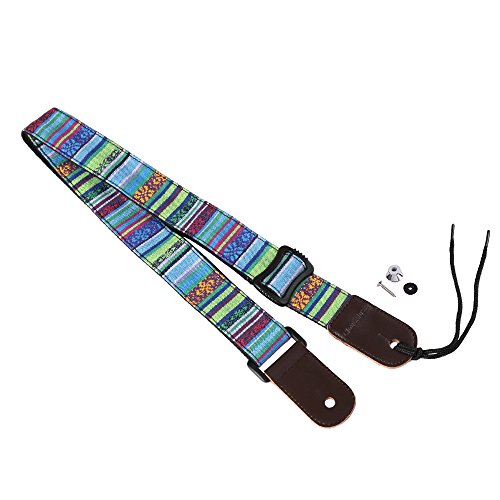 CLOUDMUSIC Colorful Hawaiian Vintage Ethnic Cotton Ukulele Strap Blue For Soprano Concert Tenor Baritone Strings Instruments (National Blue)