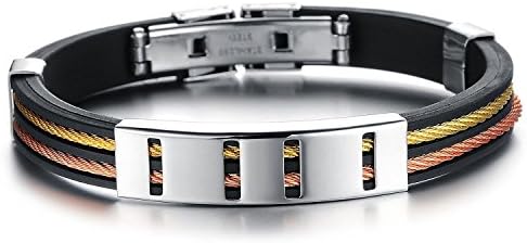 Gemsuki Stainless Steel Silicone Bracelet Gold and Bronze Color Sling Ph841