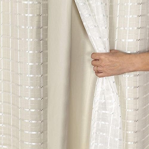 Cortina Blackout PVC com Tecido Voil Xadrez 2,80 m x 2,30 m Bege