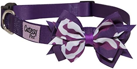 Cutesy Pet Dog Collar with Bow (Purple Camo, Medium)