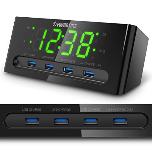 LED Alarm Clock with USB Charger 4 USB Port for iPhone/iPad/iPod