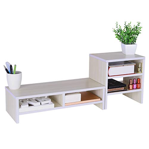 US Fast Shipment Quaanti Monitor Stand Computer Riser Laptop Cellphone TV Printer Stand with 3-Tier Desktop Bookshelf Countertop Bookcase,Book Storage Organizer Display Shelf Rack Home Office (White) - Thumbnail 4