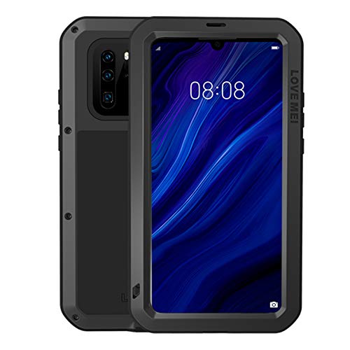 HATA Huawei P30 Pro Metal Rugged Hybrid case Silicone Military Defense P30 Pro Heavy Duty case with Gorilla Glass Tough Full-Body Cover for Huawei P30 Pro (Black, P30 Pro)