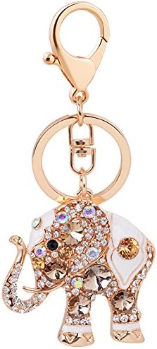 JIAHATEElephant Keychain,Creative Animal Keychains Lucky Opal Rhinestone Womens Girls Car Pendant Keyring Purse Charm