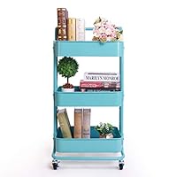 SZAT PRO 3-Tier Metal Rolling Utility Cart with Handles Turquoise