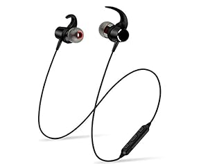 Bluetooth Earphones, Wireless Neckband Magnetic Earbuds Headphones, Stereo in Ear Headset Sports Running Workout (IPX4 Waterproof, 5 Hours Playtime, CVC 6.0 Noise Cancelling Microphone)- Black