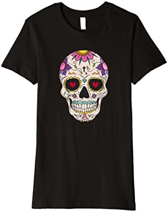 Womens Funny Cute Day Of The Dead Sugar Skull Costume Tshirt Medium Black