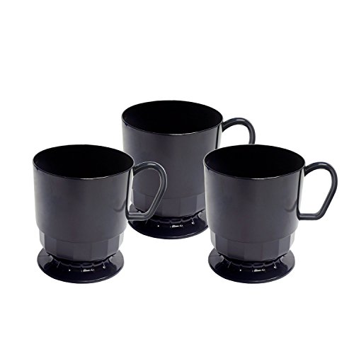 Party Essentials 8-Ounce Hard Plastic Coffee Cup/Tea Mug with Handle, 20-Count, Deluxe Black