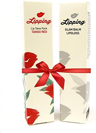 (2 Pack) Lipping Moisturizing Lip Tint and Gloss, Long Lasting [All Day Formula] Glossy Liquid Lip Color Stain and Repair Balm [Non Smudge] with Keratin and Collagen - ( Tango Red + Lip Gloss Balm )