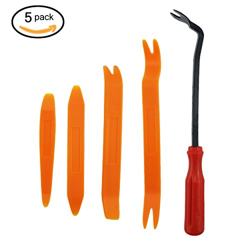 Click Here to See More Images 5Pcs Auto Trim Removal Tool Kit Door Clip Panel Trim Removal Tool Fastener Remover for Car Dash Radio Audio Door Molding Panel Repair Installer Open Pry