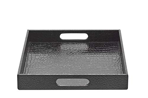 Decor Trends Glossy Extra Large Black Rectangle 18''X 14'' Croc Faux leather Decorative Ottoman Coffee Table Serving Trays With Handles For All Occasions
