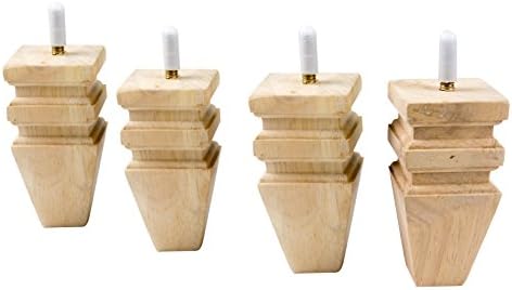 MJL Furniture Designs Small Carved Block Wooden Replacement Sofa/Ottoman Furniture Square Threaded Leg (Set of 4), Nude, 4" x 2" x 1"