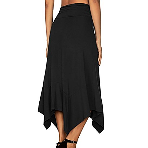Clearance! Elogoog Women Solid Flowy Handkerchief Hemline Midi Skirt Flared High Waist Long Skirts (Black, L)