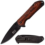 MTECH USA Free Engraving - Personalized Knife Pocket Knife (Brown Wood)
