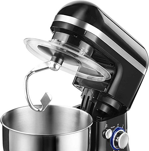 VonShef 220 Volt Food Stand Mixer | 650W | with Dough Hook, Beater, Whisk & Splash Guard - Black - Bundle With Dynastar Plug Adapters (NOT FOR USA)