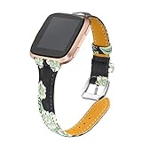 bayite Bands Compatible with Fitbit Versa/Fitbit Versa Lite/Fitbit Versa 2, Slim Genuine Leather Band Replacement Accessories Strap Versa Women Flower Pattern 2
