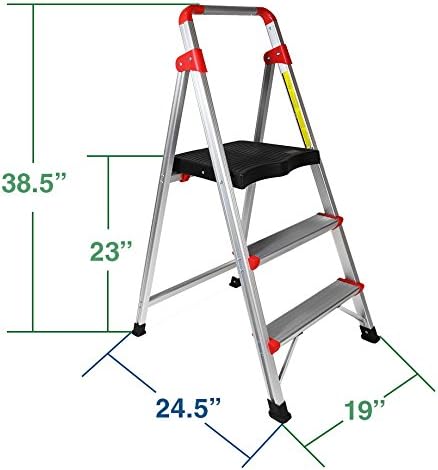 Clevr 3 Step Aluminum Ladder 3ft Non-slip Platform Lightweight Folding Stool, 230 lbs Capacity