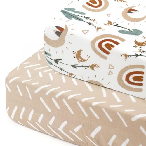 GRSSDER Soft Muslin Crib Sheet 2 Pack, 100% Cotton Crib Sheets for Boys and Girls, Fit Standard Crib Mattresses 52
