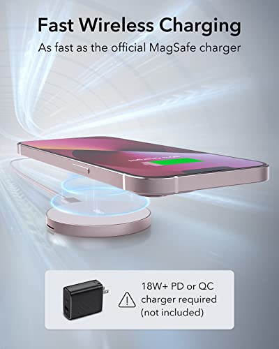 ESR HaloLock Kickstand Wireless Charger, MagSafe-Compatible Charger for iPhone 14/14 Plus/14 Pro/14 Pro Max and 13/12 Series, with 5 ft (1.5 m) Removable Cable, Adapter Not Included, Pink