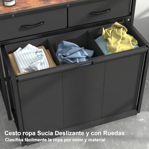 KISFAM Cesto Ropa Sucia con 3 Bolsas Extraíbles con Ruedas, Cestos para la Ropa Sucia para Organización y Almacenamiento con 2 Cajones Extraíbles para Usar en la Lavandería, el Baño o el Dormitorio