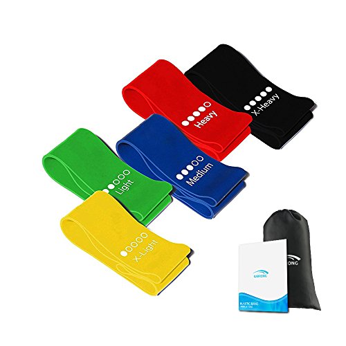 Karrong Resistance Bands Exercise Loop Band, 12-inch Workout Bands for Home Fitness, Stretching, Physical Therapy and Morewith Instruction Manual & Carry Bag, Set of 5
