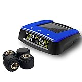 Vesafe Universal Solar TPMS, Wireless Tire Pressure Monitoring System with 4 DIY External Cap Sensors(0-6Bar/0-87Psi), Real-time Display 4 Tires' Pressure and Temperautre. (Color Display)