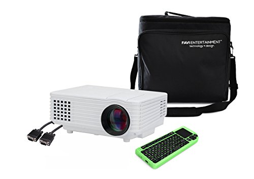 FAVI H1W LED LCD (WVGA) Mini Video Projector Kit, includes 4 items - projector, VGA 5 ft, keyboard, case - White