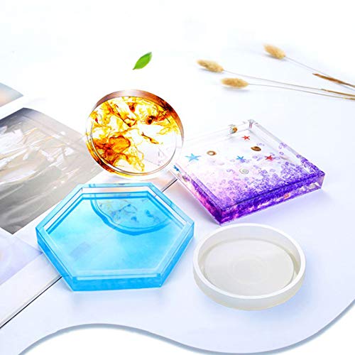 5 Pack DIY Coaster Silicone Mold Resin Coaster Molds Silicone with 5 Different Shapes for DIY Coaster Craft Making,Concrete,Cement