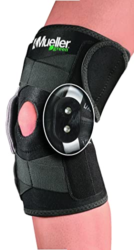 MUELLER Sports Medicine Green Self-Adjusting Hinged Knee Brace, Knee Pain Relief Support for Men and Women, Ideal for Arthritis, Sprains, Black, One Size
