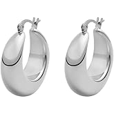 Edforce Stainless Steel Chunky Large Thick Rounded Tube Hoop Earrings