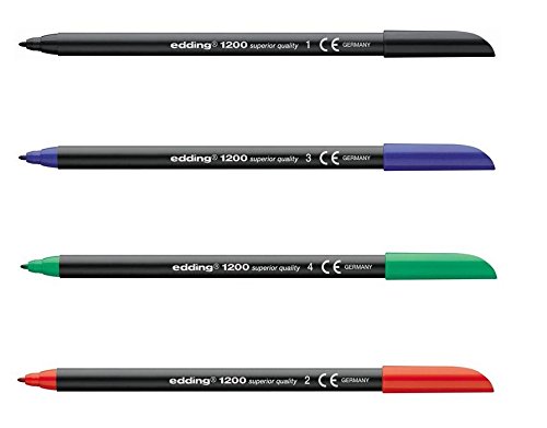 Edding 1200 Marker x 10 Assorted Box - 5 Black, 2 Blue, 2 Red, 1 Green