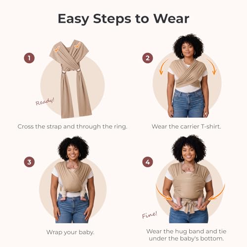 Momcozy Baby Wrap Carrier - Easy to Wear Infant Carrier Slings, Lightweight Hands Free Baby Sling, Adjustable Baby Wraps Carrier for Newborn to Toddler 8-35 lbs, Baby Travel Gear, Light Curry