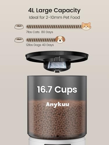 Automatic Cat Food Dispenser 4L Cat Food Dispenser with Programmable Timer and 10S Registration Dispenser Cat Food 1-6 Meals a Day for Small and Medium Pets