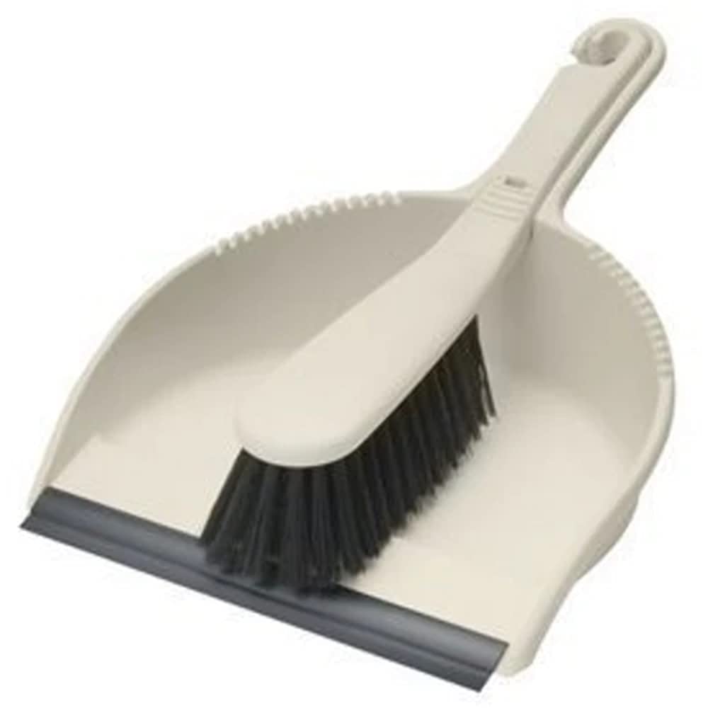 Addis Dustpan And Brush Set In Linen. Stiff, Dirt-trapping Bristles And a Rubber Lip Feature.