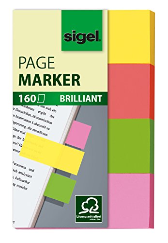 Sigel HN630 Page Markers Brillant, Sticky Flags, Index Tab Flags, Half-Transparent (Yellow, Orange, Green, Pink), 0.79x1.97 inches, 160 Strips on a Board