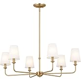 Kichler Pallas 6-Light Chandelier in Brushed Natural Brass, Classic Ceiling Light Fixture with Optional Linen Tapered Shades 