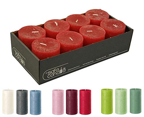 Rustic Pillar Candles - Pack of 8 - Wax Candles/Rustic Candles/Advent Candles Christmas (Ruby Red, Standard: Height 11 cm/Diameter 6 cm)