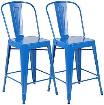 United Chair Tolix Style Metal Stackable Bistro Cafe Bar stools with Back(Set of 2)Bright Deep Blue 3007-BDB-2