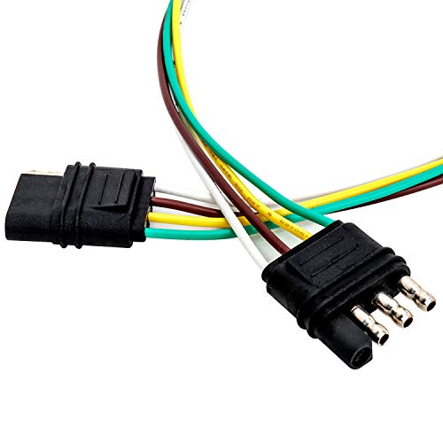 4 Way Flat Harness，GELRHONR 18AWG 4 Way 4 Pin Plug Flat Trailer Light Wiring Harness Extension