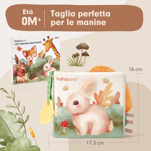hahaland Baby Fabric Books 0-6 Months – Soft Interactive Animals Tactile Booklet with Mirror – Sensory Tummy Time Baby Stroller Toys